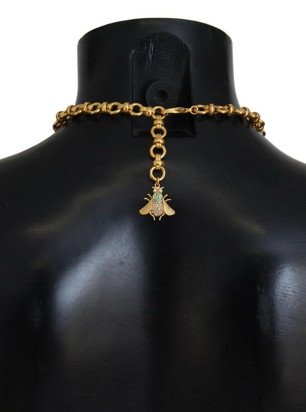 Dolce & Gabbana Gold Crystal Bug Charm Pendant Statement Necklace - Ellie Belle