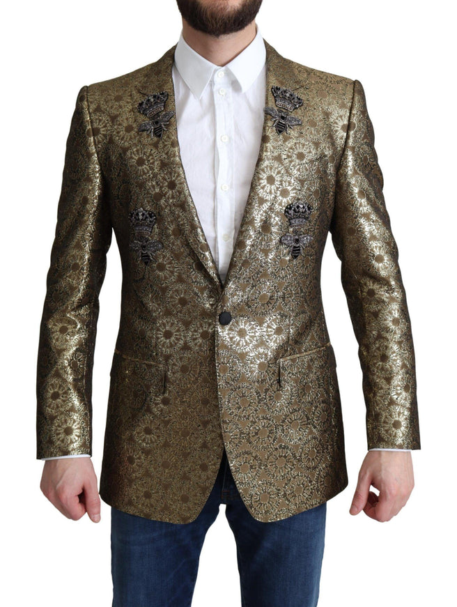 Dolce & Gabbana Gold Crystal Crown Bee MARTINI Blazer Jacket - Ellie Belle