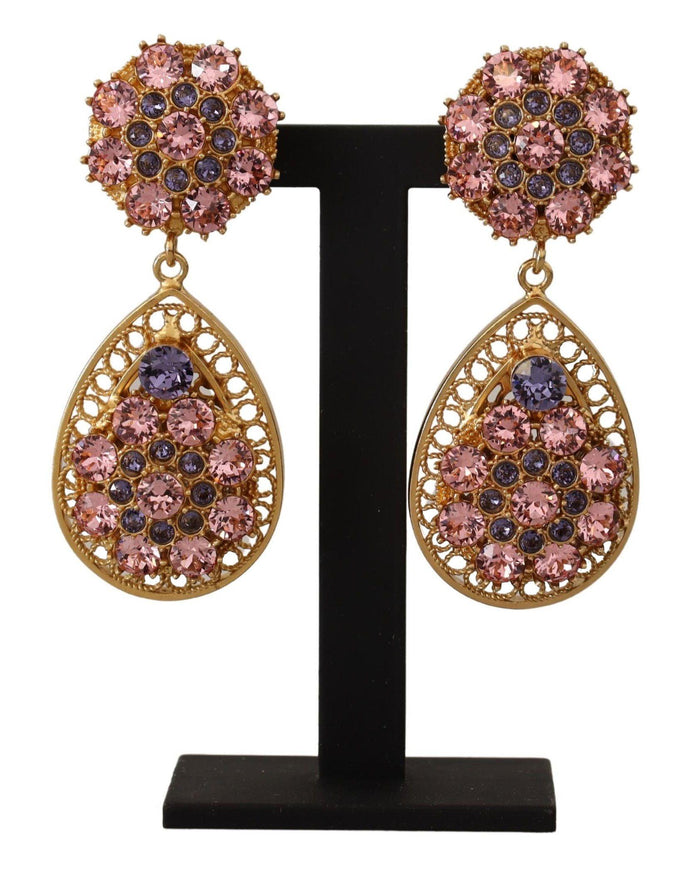 Dolce & Gabbana Gold Crystal DG SICILY Clip-on Jewelry Dangling Earrings - Ellie Belle