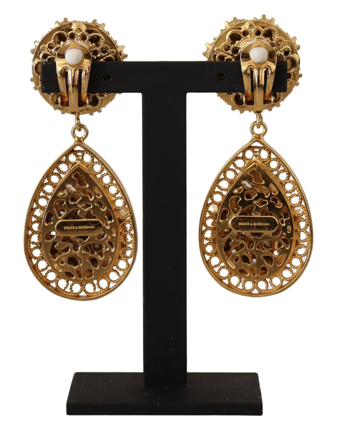 Dolce & Gabbana Gold Crystal DG SICILY Clip-on Jewelry Dangling Earrings - Ellie Belle