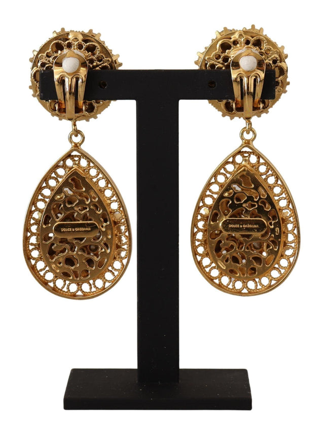 Dolce & Gabbana Gold Crystal DG SICILY Clip-on Jewelry Dangling Earrings - Ellie Belle