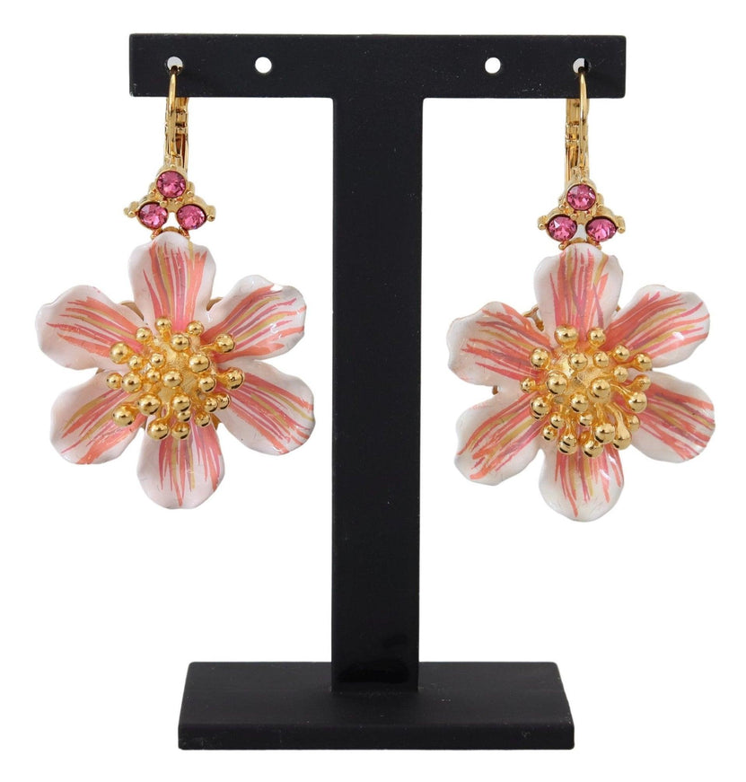 Dolce & Gabbana Gold Crystal Floral Hook Back Jewelry Dangling Earrings - Ellie Belle