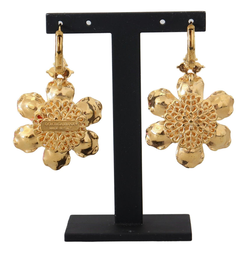 Dolce & Gabbana Gold Crystal Floral Hook Back Jewelry Dangling Earrings - Ellie Belle