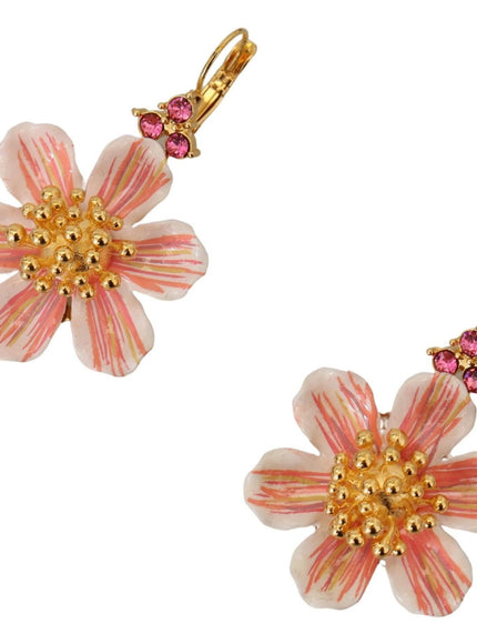Dolce & Gabbana Gold Crystal Floral Hook Back Jewelry Dangling Earrings - Ellie Belle