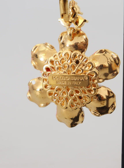 Dolce & Gabbana Gold Crystal Floral Hook Back Jewelry Dangling Earrings - Ellie Belle