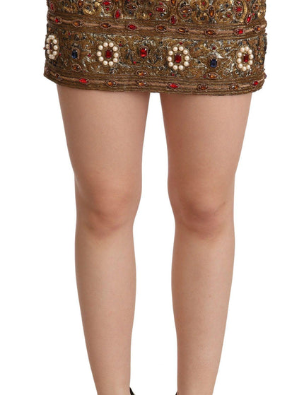 Dolce & Gabbana Gold Crystal Jacquard High Waist Skirt - Ellie Belle