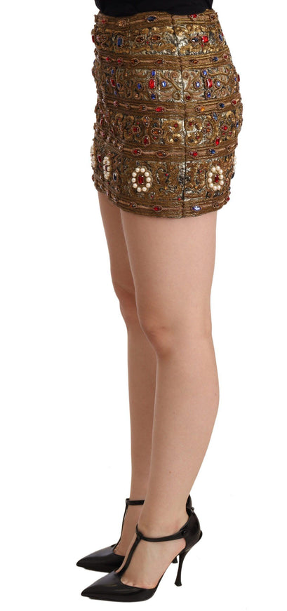 Dolce & Gabbana Gold Crystal Jacquard High Waist Skirt - Ellie Belle