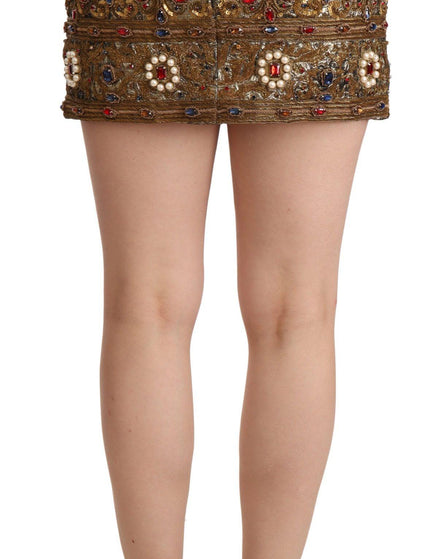 Dolce & Gabbana Gold Crystal Jacquard High Waist Skirt - Ellie Belle