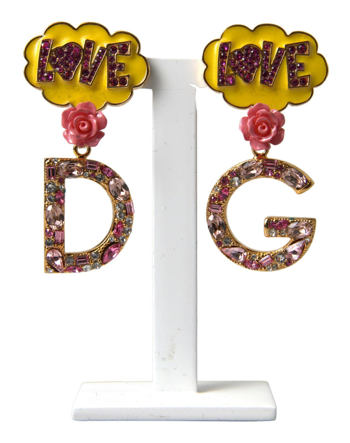 Dolce & Gabbana Gold Crystal LOVE DG Clip On Dangling Jewelry Earrings - Ellie Belle