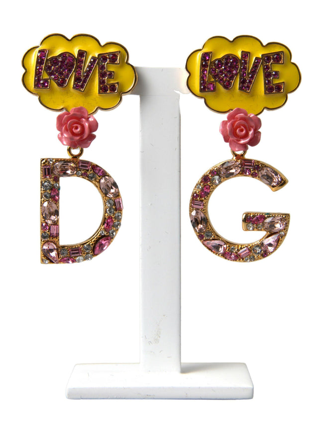 Dolce & Gabbana Gold Crystal LOVE DG Clip On Dangling Jewelry Earrings - Ellie Belle