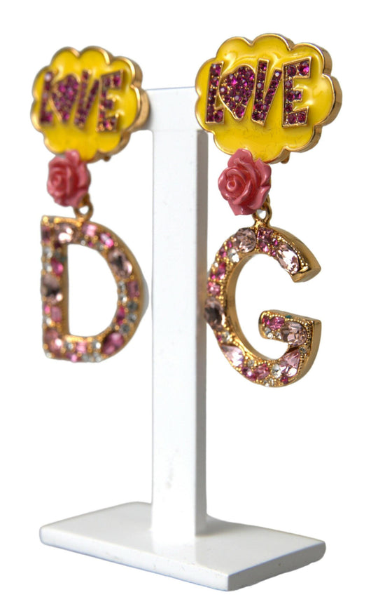 Dolce & Gabbana Gold Crystal LOVE DG Clip On Dangling Jewelry Earrings - Ellie Belle