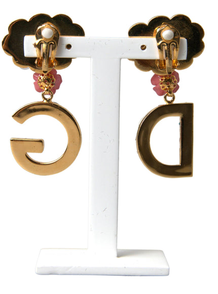 Dolce & Gabbana Gold Crystal LOVE DG Clip On Dangling Jewelry Earrings - Ellie Belle