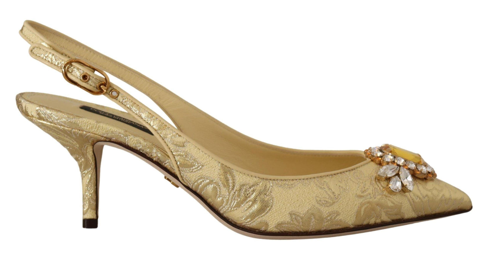 Dolce & Gabbana Gold Crystal Slingbacks Pumps Heels Shoes - Ellie Belle