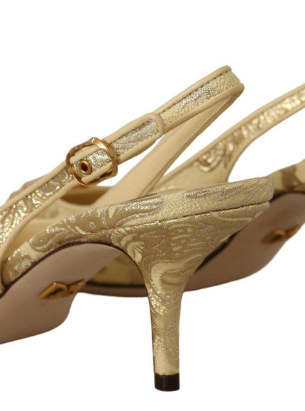 Dolce & Gabbana Gold Crystal Slingbacks Pumps Heels Shoes