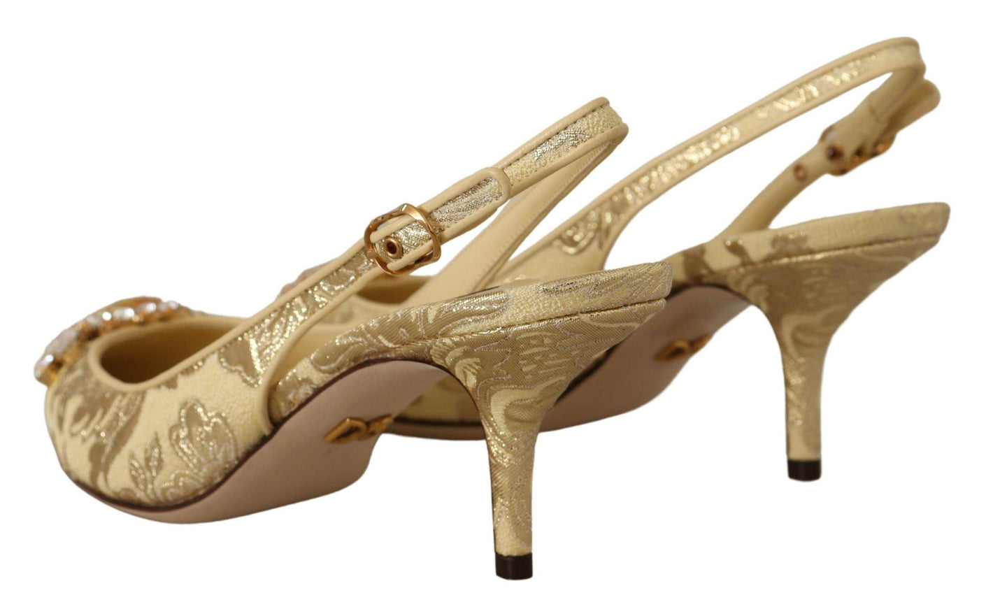 Dolce & Gabbana Gold Crystal Slingbacks Pumps Heels Shoes - Ellie Belle