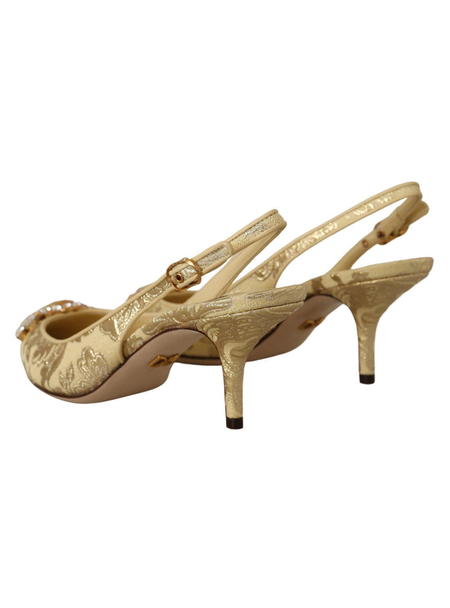 Dolce & Gabbana Gold Crystal Slingbacks Pumps Heels Shoes - Ellie Belle