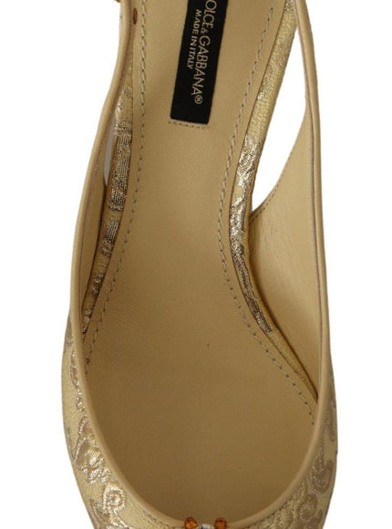 Dolce & Gabbana Gold Crystal Slingbacks Pumps Heels Shoes