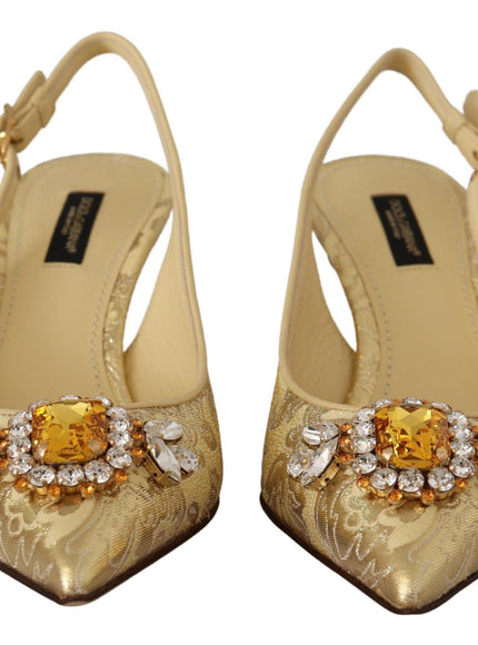 Dolce & Gabbana Gold Crystal Slingbacks Pumps Heels Shoes