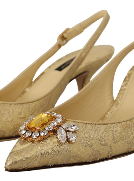 Dolce & Gabbana Gold Crystal Slingbacks Pumps Heels Shoes