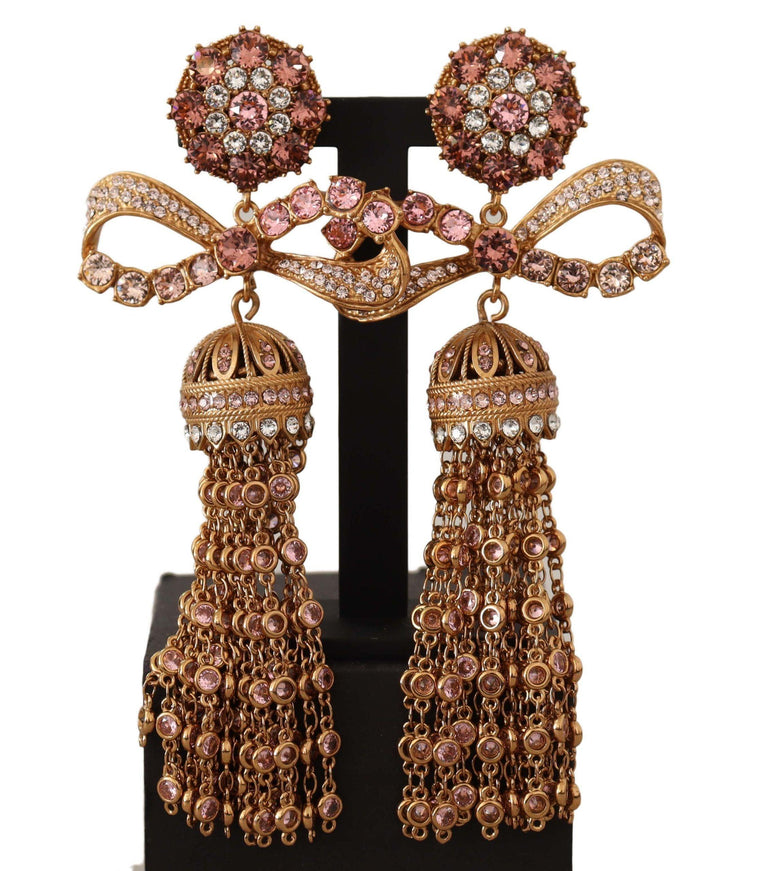 Dolce & Gabbana Gold Dangling Crystals Long Clip-On Jewelry Earrings - Ellie Belle