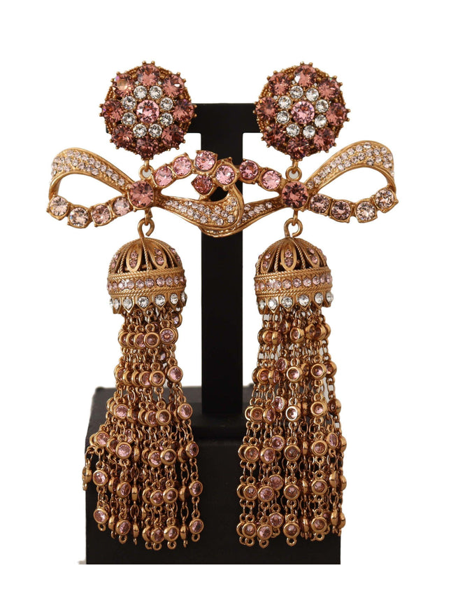 Dolce & Gabbana Gold Dangling Crystals Long Clip-On Jewelry Earrings - Ellie Belle