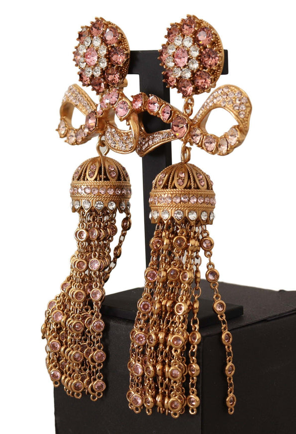 Dolce & Gabbana Gold Dangling Crystals Long Clip-On Jewelry Earrings - Ellie Belle