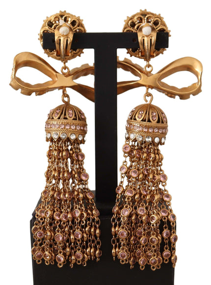 Dolce & Gabbana Gold Dangling Crystals Long Clip-On Jewelry Earrings - Ellie Belle