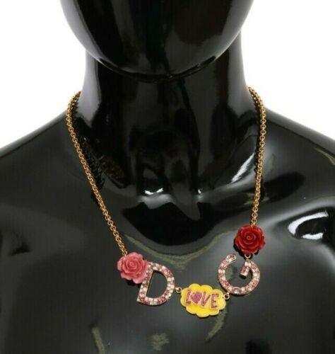 Dolce & Gabbana Gold DG Logo Rose Love Crystal Charm Necklace - Ellie Belle