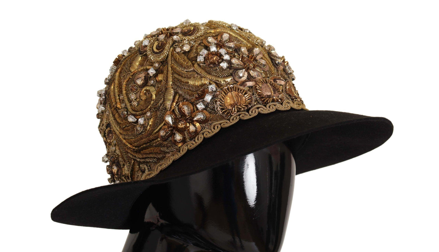 Dolce & Gabbana Gold Embellished Crystal Rhinestone Embroidered Fedora Hat - Ellie Belle