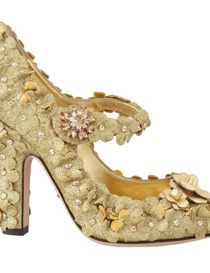 Dolce & Gabbana Gold Floral Crystal Mary Janes Pumps - Ellie Belle