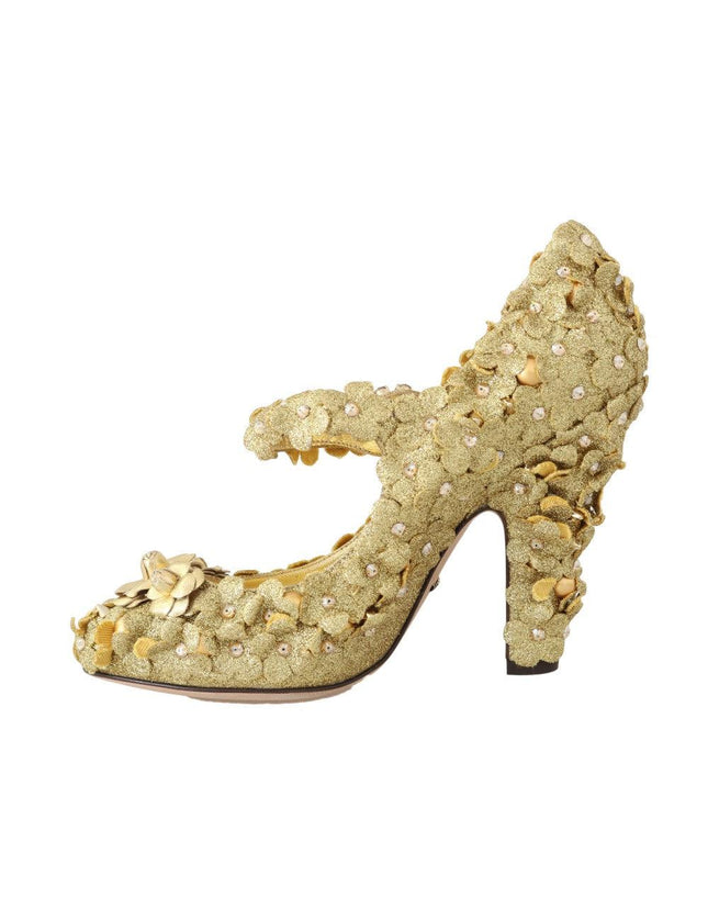 Dolce & Gabbana Gold Floral Crystal Mary Janes Pumps - Ellie Belle