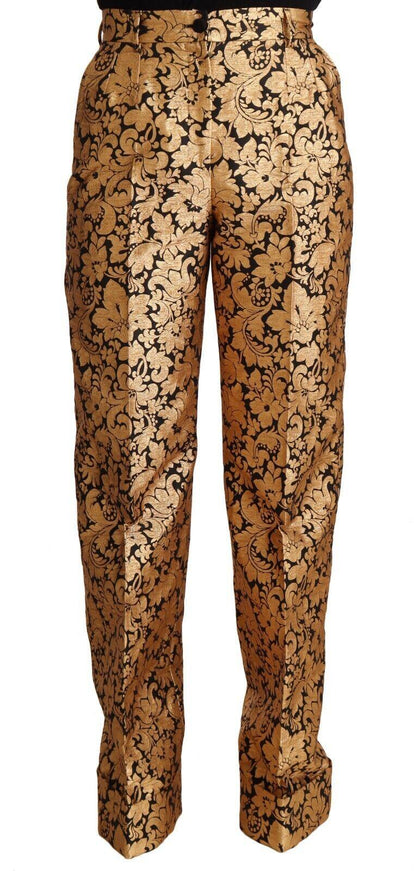 Dolce & Gabbana Gold Floral Jacquard Straight Polyester Pants - Ellie Belle