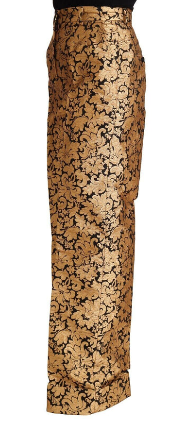 Dolce & Gabbana Gold Floral Jacquard Straight Polyester Pants - Ellie Belle