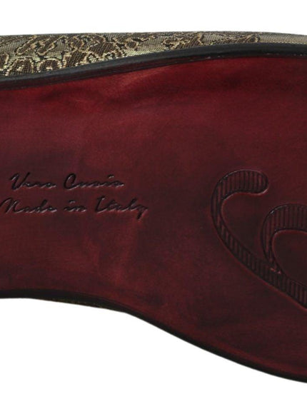 Dolce & Gabbana Gold Jacquard Flats Mens Loafers Shoes