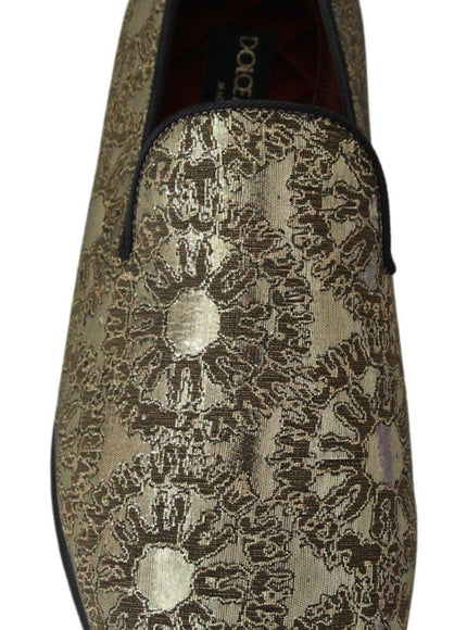 Dolce & Gabbana Gold Jacquard Flats Mens Loafers Shoes