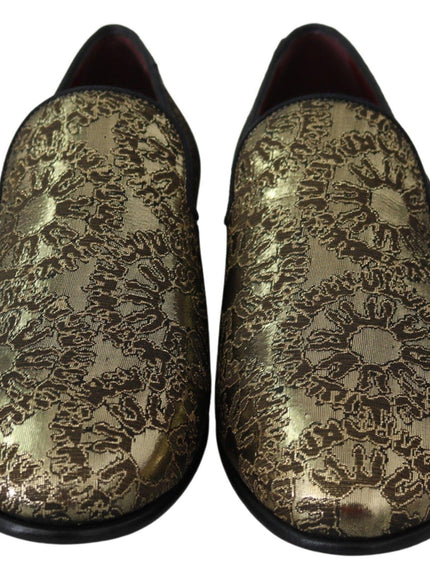 Dolce & Gabbana Gold Jacquard Flats Mens Loafers Shoes
