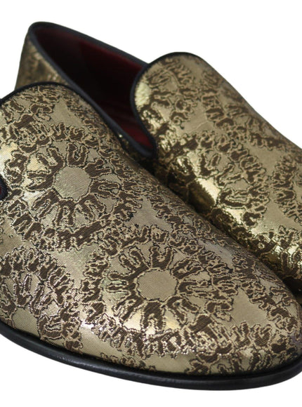 Dolce & Gabbana Gold Jacquard Flats Mens Loafers Shoes