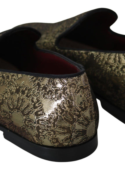 Dolce & Gabbana Gold Jacquard Flats Mens Loafers Shoes