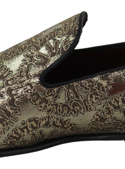 Dolce & Gabbana Gold Jacquard Flats Mens Loafers Shoes