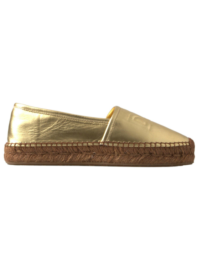 Dolce & Gabbana Gold Leather D&G Loafers Flats Espadrille Shoes - Ellie Belle