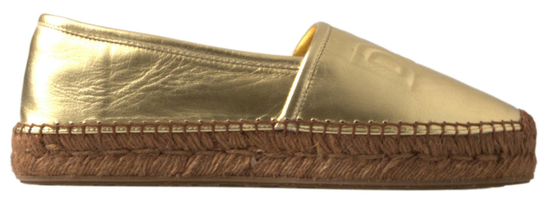 Dolce & Gabbana Gold Leather D&G Loafers Flats Espadrille Shoes - Ellie Belle