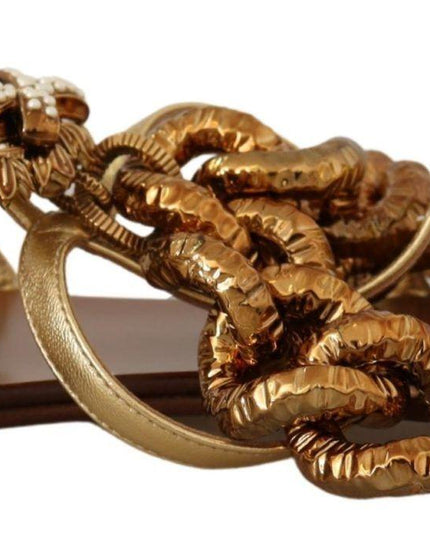 Dolce & Gabbana Gold Leather Devotion Flats Sandals - Ellie Belle
