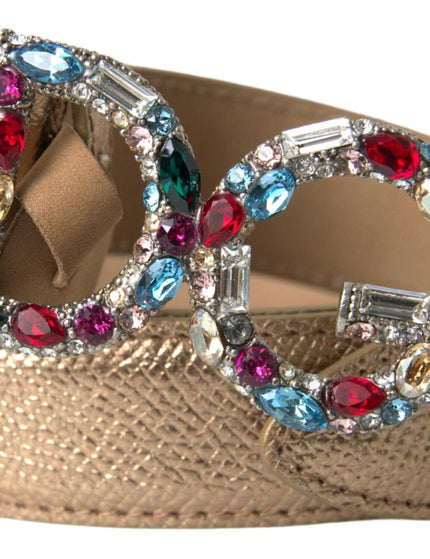 Dolce & Gabbana Gold Leather DG Crystal Buckle Cintura Belt - Ellie Belle