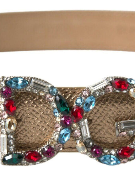 Dolce & Gabbana Gold Leather DG Crystal Buckle Cintura Belt - Ellie Belle