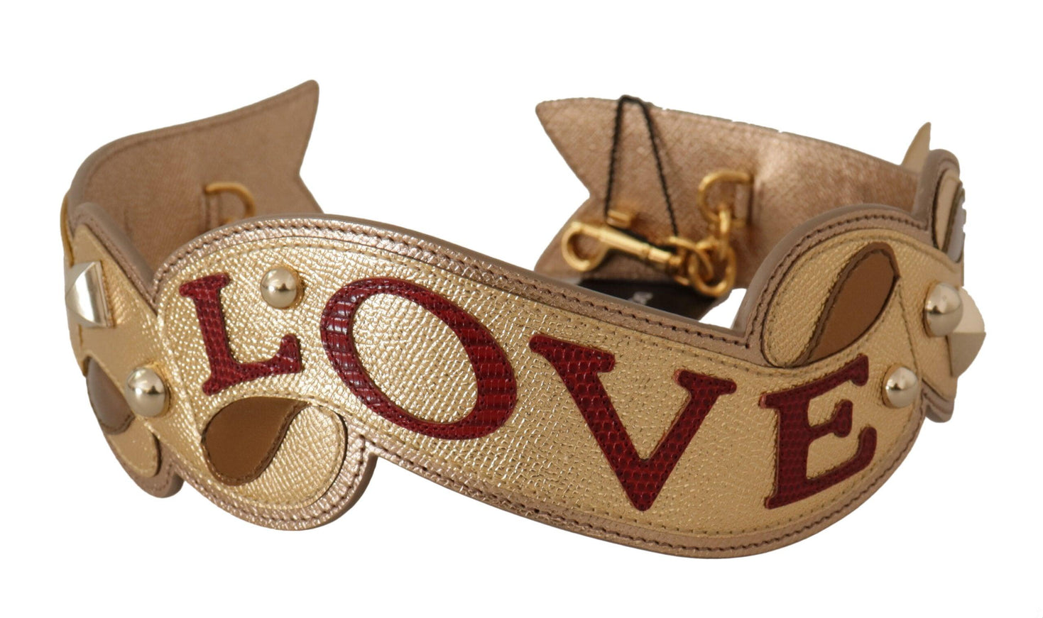 Dolce & Gabbana Gold Leather LOVE Patch Bag Shoulder Strap - Ellie Belle