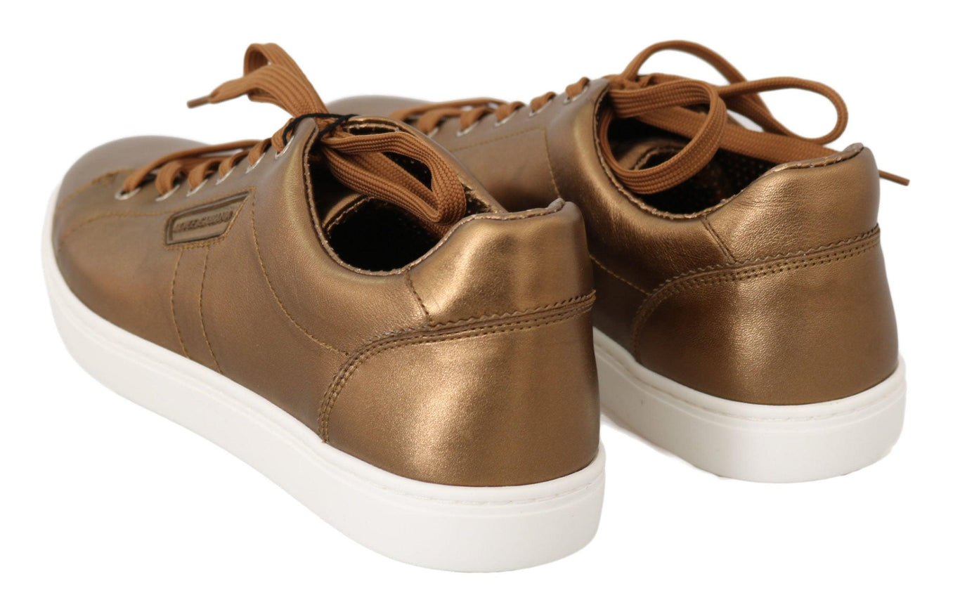 Dolce & Gabbana Gold Leather Mens Casual Sneakers - Ellie Belle