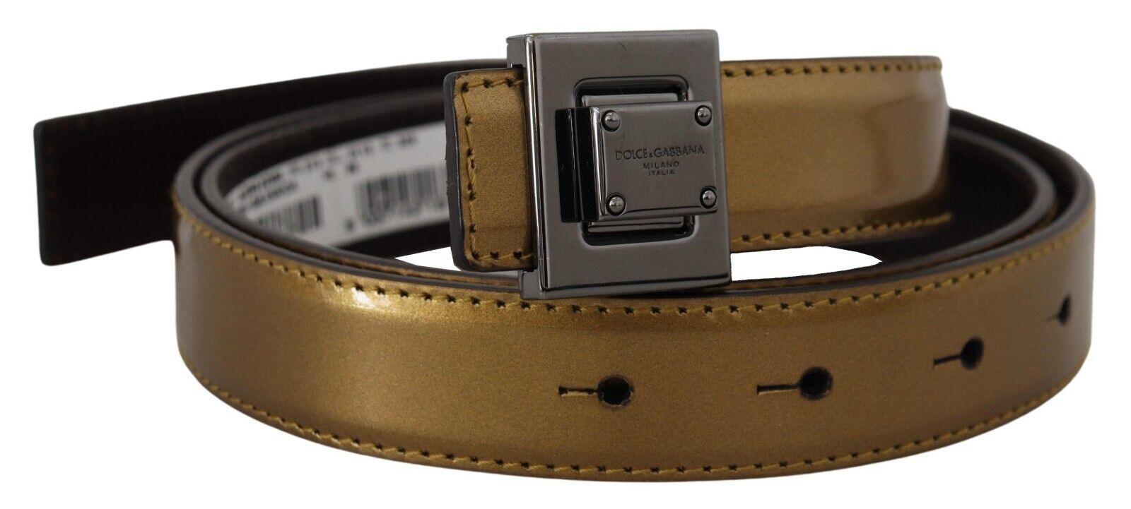 Dolce & Gabbana Gold Leather Silver Square Metal Buckle Belt - Ellie Belle