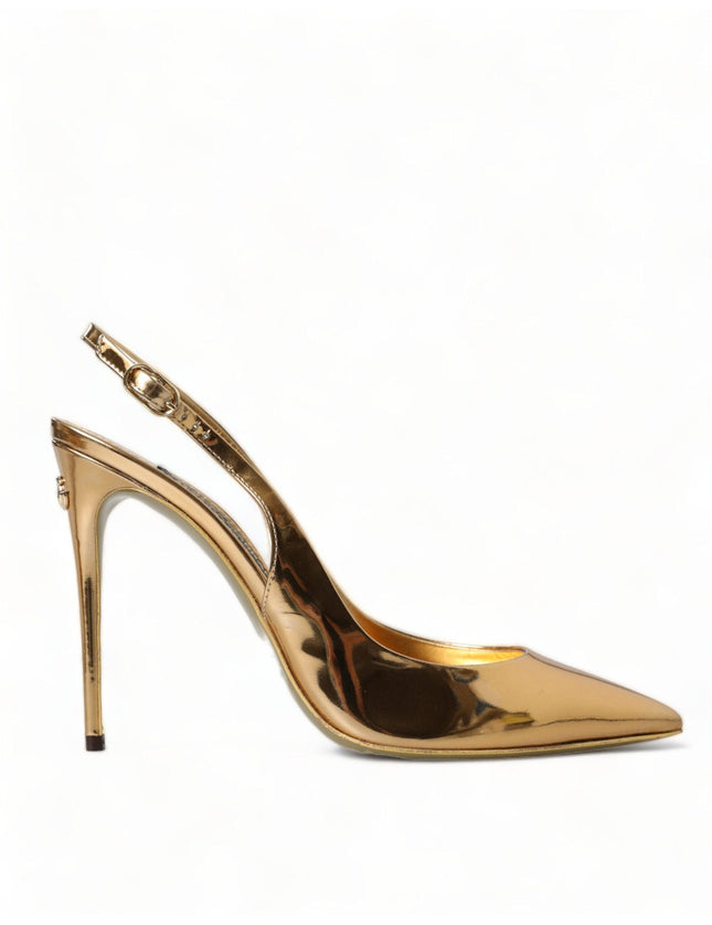 Dolce & Gabbana Gold Leather Slingback High Heels Pumps Shoes - Ellie Belle