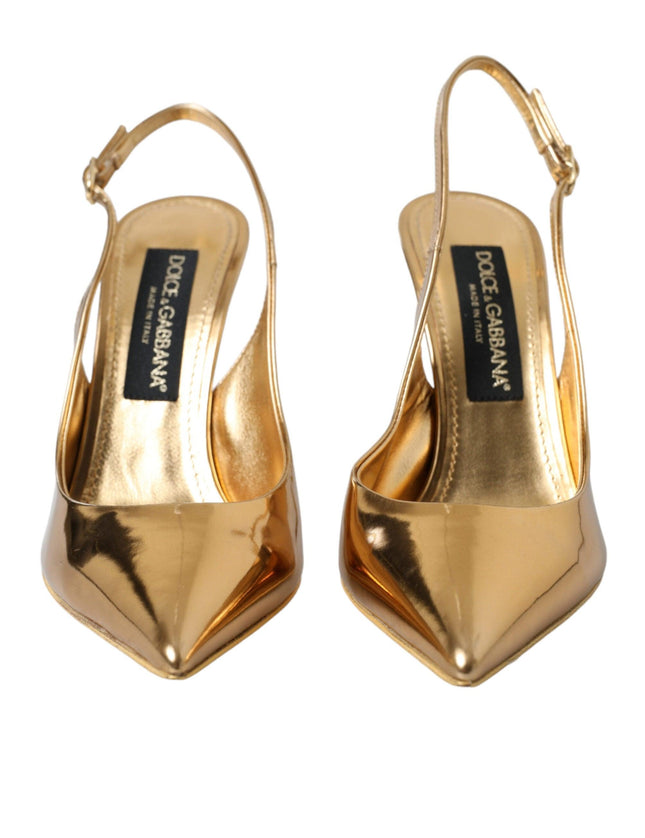 Dolce & Gabbana Gold Leather Slingback High Heels Pumps Shoes - Ellie Belle