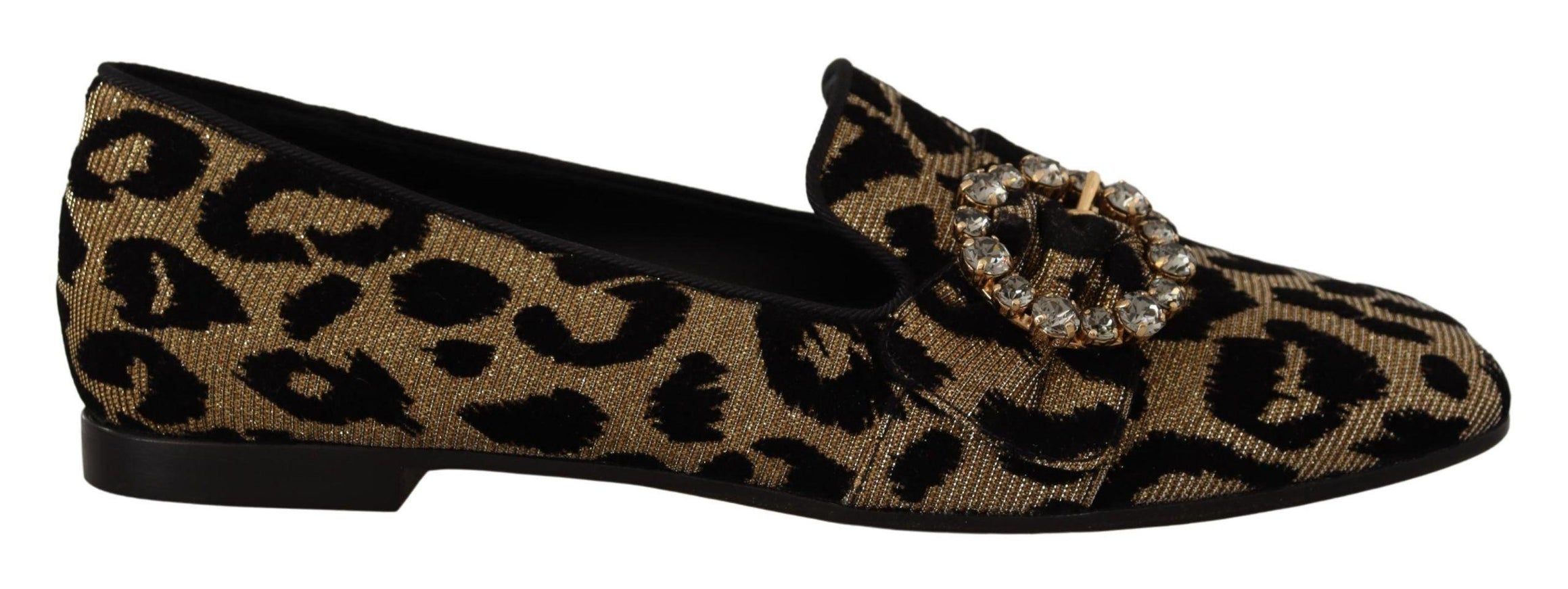 Dolce & Gabbana Gold Leopard Print Crystals Loafers Shoes - Ellie Belle